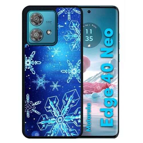 Coque Pour Motorola Edge 40 Neo - Flocon De Neige Fond Bleu Nuit - Silicone - Noir