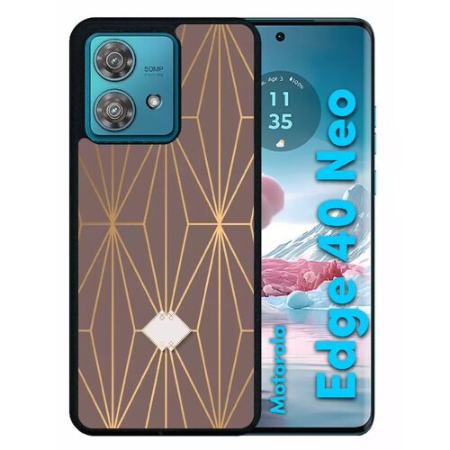 Coque Pour Motorola Edge 40 Neo - Losange Geometrique Beige Et Or - Silicone - Noir