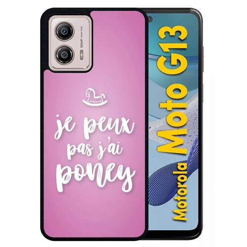 Coque Pour Motorola Moto G13 - Je Peux Pas Jai Poney Fond Rose Pale - Silicone - Noir