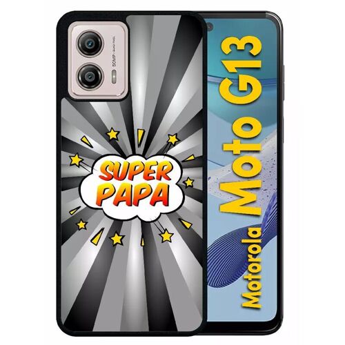 Coque Pour Motorola Moto G13 - Super Papa Fond Graphique Gris - Silicone - Noir