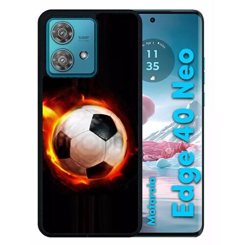 Coque Pour Motorola Edge 40 Neo - Ballon De Foot En Feu - Silicone - Noir