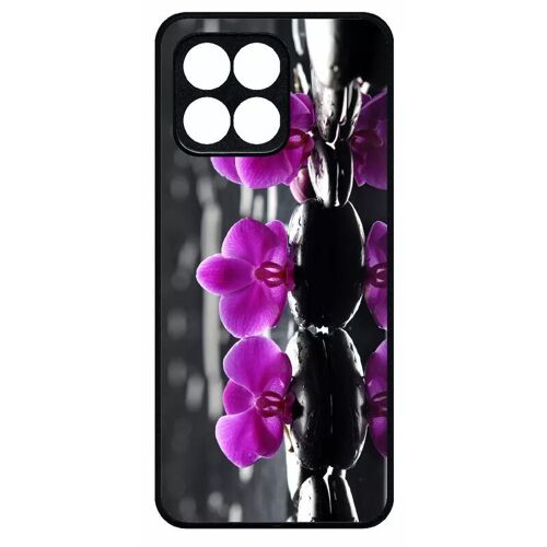 Coque Pour Honor X6 - Orchide Violette Fond Gris - Silicone - Noir