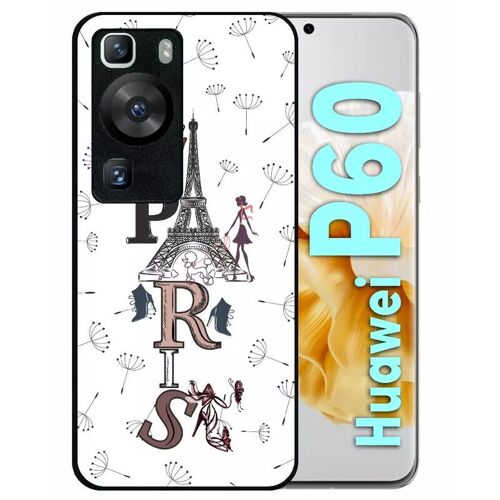 Coque Pour Huawei P60 - Paris Fond Blanc - Silicone - Noir