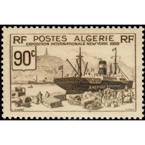 Algérie, Département Français 1939, Très Beau Timbre Neuf** Luxe Yvert 155, Exposition Internationale De New York, 90c. Brun Noir.
