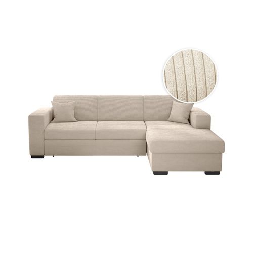 Canapé D'angle Fuji Xl Convertible Avec Coffre En Velours Côtelé - Angle Droit - Beige
