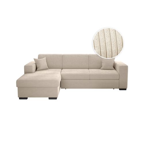 Canapé D'angle Fuji Xl Convertible Avec Coffre En Velours Côtelé - Angle Gauche - Beige