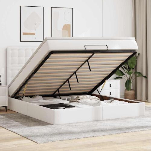 VidaXL Cadre de lit ottoman avec matelas blanc 160x200 cm similicuir