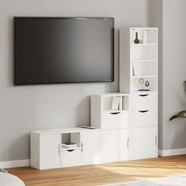 Vidaxl Meubles Tv 4 Pcs Avec Rangement Odda Blanc Bois De Pin Massif