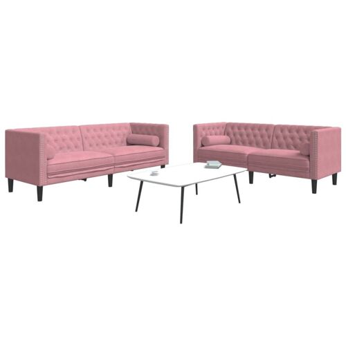vidaXL Ensemble de canapé Chesterfield et traversins 2pcs rose velours