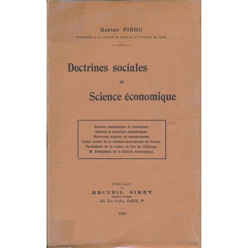 Doctrines Sociales Et Science Économique