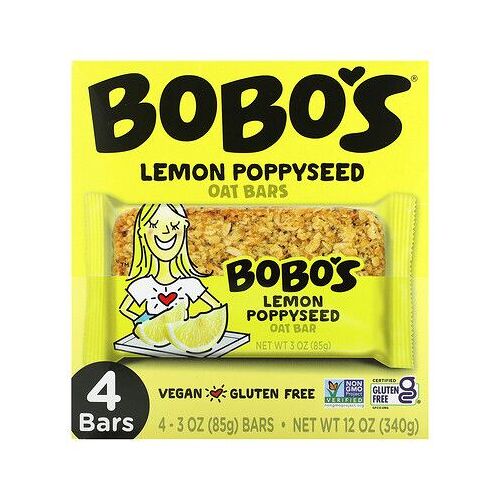 Bobo's Oat Bars Citron Et Graines De Pavot, 4 Barres, 85 G Chacune