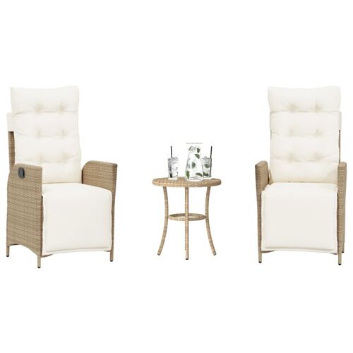 vidaXL Ensemble de bistro 3 pcs avec coussins beige résine tressée