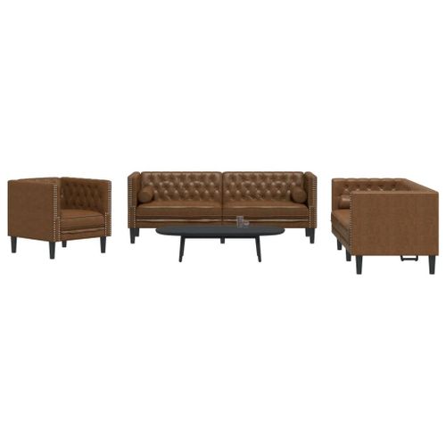 Vidaxl Ensemble De Canapé Chesterfield Et Traversins 3 Pcs Marron