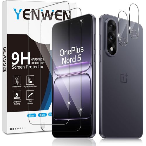 CAUC-Verre Trempé pour OnePlus Nord 5 Protection Ecran, 2 Pièces Protection écran Film et 2 Pièces Caméra Arrière Protecteur, Anti Rayures, Dureté 9H Glass, Sans Bulles