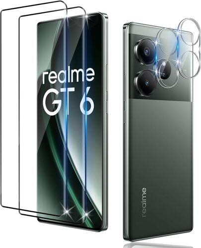 KALANKA-Verre Trempé pour Realme GT 6 / GT 6T 5G, 2 Pièces 3D Film Protection écran et 2 Pièces Caméra Arrière Protecteur, Films Protector Ultra Resistant Vitre Protège Écran