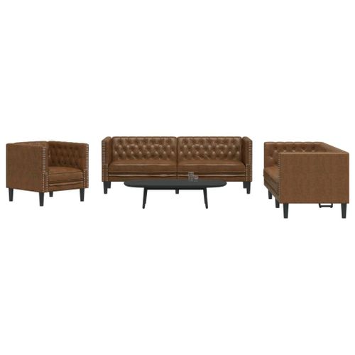 Vidaxl Ensemble De Canapé Chesterfield 3 Pcs Marron Similicuir Daim