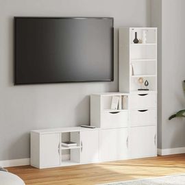 Vidaxl Meubles Tv 4 Pcs Avec Rangement Odda Blanc Bois De Pin Massif