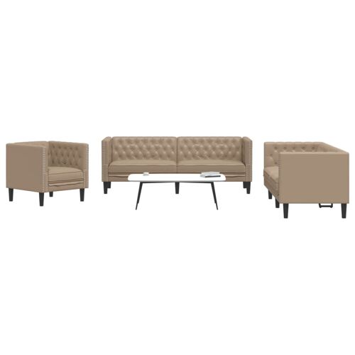 Vidaxl Ensemble De Canapé Chesterfield 3 Pcs Cappuccino Similicuir