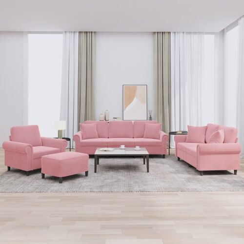 vidaXL Ensemble de canapés 4 pcs avec coussins rose velours