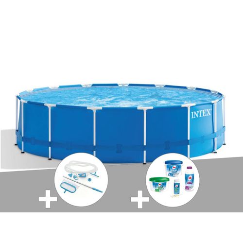 Kit piscine tubulaire Intex Metal Frame ronde 4,57 x 1,22 m + Kit de traitement au chlore + Kit d'entretien