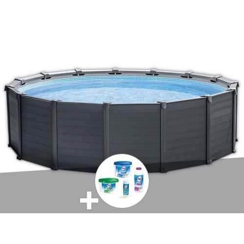 Kit piscine tubulaire Intex Graphite ronde 4,78 x 1,24 m + Kit traitement au chlore