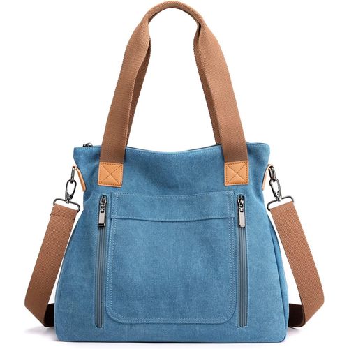 CAUC-Toile Sacoche Femme Sac a Main Sacs Cabas Bandoulieres Portés Epaule Sac D'épaule pour 12.9 Pouces Ordinateur Portable Tablette Achats Fête École Voyage Bleu