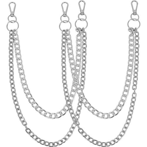 Trahoo-2 Pcs Chaine Pantalon Double Couche, Chaîne Portefeuille Hip Hop Punk En Métal Et Porte-Clés Pour Pantalons, Chaîne De Jean Pour Hommes Et Femmes(59cm+69cm)