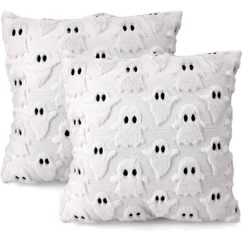 Cauc-Lot De 2 Housses De Coussin D'halloween 45 X 45 Cm ¿ Housses De Coussin Fantômes Amusantes En Coton Pour Canapé, Salon Et Chambre À Coucher (Housses Uniquement)