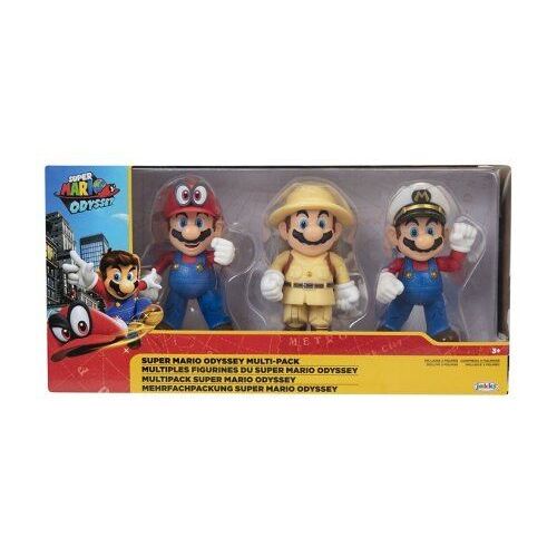 Coffret Pack 3 Figurines Super Mario Odyssey 10 cm - Personnages collector, articule, en PVC - Set Jouet Enfant, Collection + Carte