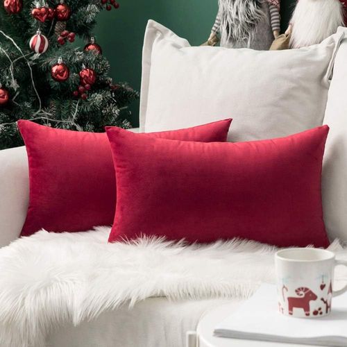 Cauc-Lot De 2 Housses De Coussins En Velours Décoratif Canapé Taie D'oreiller Super Lisse Doux Decoration Maison Salon Chambre Pour Canapé 2 Pièces 30x50cm Rouge Vif