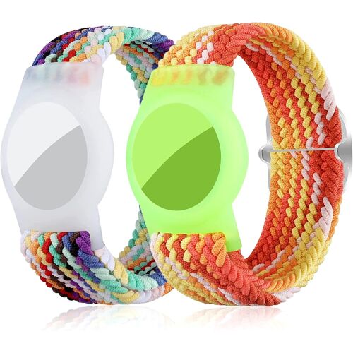 VornixorSarlshop-Lot de 2 bracelets pour enfant pour AirTag, compatibles avec les valises AirTag, boîtier de traceur GPS réglable, rayon de 4,5 à 7,2 pouces (arc-en-ciel + orange)