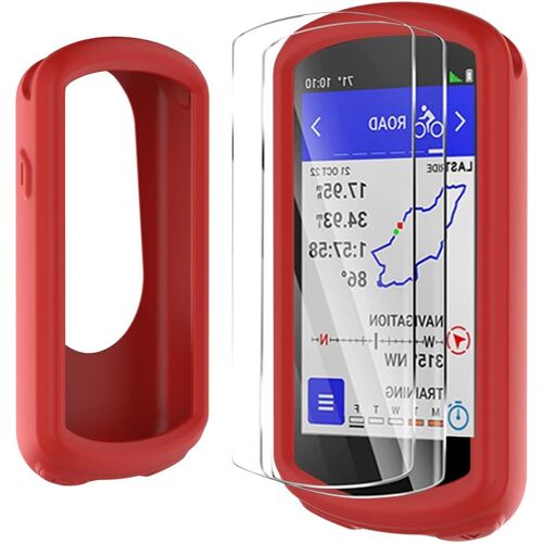 Kal-Coque En Silicone Compatible Pour Garmin Edge 1030 + 2 Protections D'écran En Verre Trempé Pour Garmin Edge 1030, Coque En Silicone Souple Protection Antichoc Tout Inclus (Rouge)