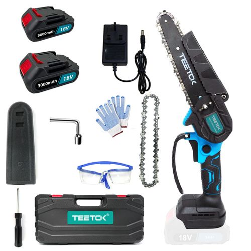 Scie à élaguer sans fil 6 pouces, scie à chaîne compatible avec batterie Makita 18V, mini scie à chaîne batterie de jardin portable une main scie à chaîne, pince coupe - bois (batterie 2x3.0mha)