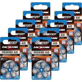ANSMANN Piles auditives 675 Lot de 60 Piles bouton pour aides auditives P675 ZL1 PR44 1,45V Piles plates pour appareils auditifs amplificateurs sonores