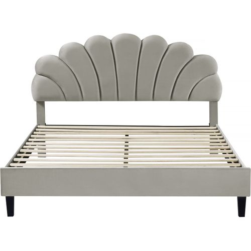 Lit Coquillage En Velours "Manon" - 160 X 200 Cm - Gris