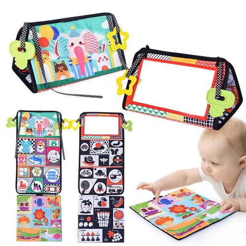 Miroir Bebe Eveil, Miroir Montessori Jouet Noir Et Blanc, Jouets Sensoriels Avec Livre En Tissu Doux, Jouet Nouveau Né Avec Miroir Pliable, Jouet Avec Motif Contrasté