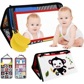 Livre Tissu Bébé Eveil 0 3 6 12 Mois, Avec Miroir, Noir Et Blanc Livres D'éveil Doux Froissé, Jouet Educatif Enfant Idée Dès La Naissance