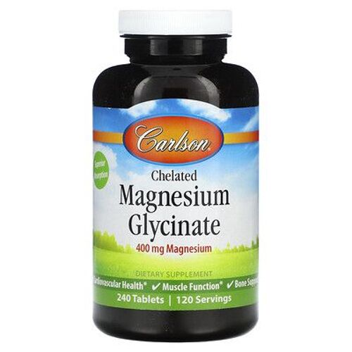 Carlson Glycinate De Magnésium Chélaté, 400 Mg, 240 Comprimés (200 Mg Par Comprimé) 