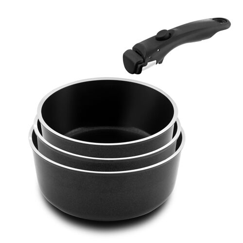 Arom - Série 3 casseroles 16, 18 et 20 cm avec poignée amovible