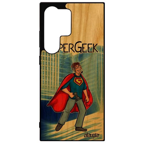 Coque De Protection S24 Ultra Bois Silicone Super Geek Texte Jeux Video Comics Humour Bande Dessinée Drole Gamer Case Samsung Galaxy