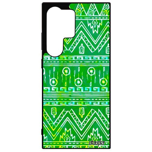 Coque Galaxy S24 Ultra En Silicone Motif Azteque Etui Portable Vert Dessin Tribal Fantaisie Telephone Frise Ethnique Texture Samsung