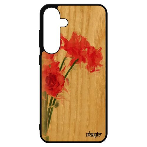 Coque En Bois Bouquet De Fleurs Samsung S24+ Plus Silicone Pastel Case 5g Jonquille Antichoc Floral Nature Romantique Rouge Galaxy