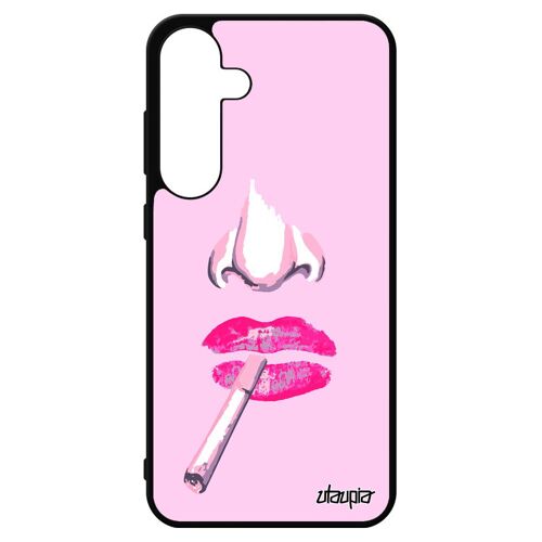 Coque Samsung Galaxy S24+ Plus En Silicone Visage Mobile Case Abstrait Rose Femme Smack Levres Cigarette Housse Clope Glamour