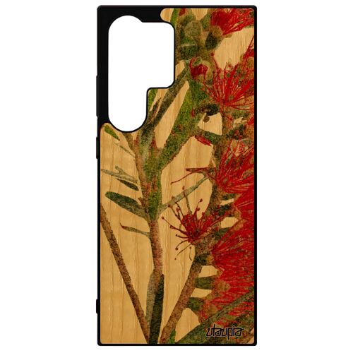 Coque Bois De Protection Samsung Galaxy S24 Ultra Silicone Fleurs Fond Artisanat Frêne Design Noir Texture Cover Plante Exotique 4g