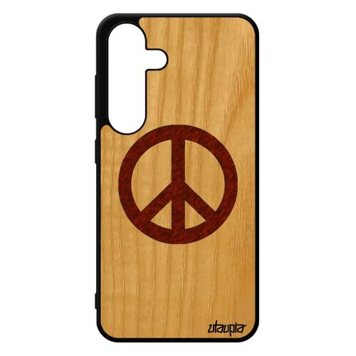 Coque En Bois Galaxy S24 Silicone Peace And Love Marron De Protection Smartphone Dessin Paix Et Amour & Original Reggae Case Samsung