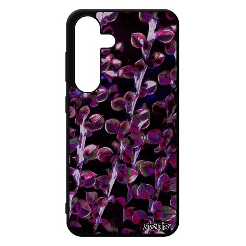 Coque Samsung S24 Silicone Motif Feuilles Noir Original Floral Design Violet 4g Housse Fleurs Bumper Plantes Nature Texture Galaxy