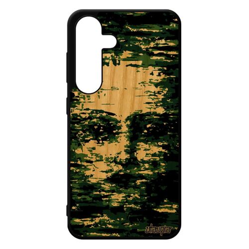 Coque Portrait Pour Samsung Galaxy S24 Bois Silicone Antichoc Armée Etui Femme Camouflage Sm-S921b/Ds Rigide Art Artistique Vert De