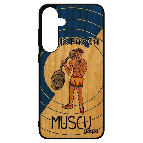 Coque Pour Samsung Galaxy S24+ Plus Bois Silicone J'peux Pas J'ai Muscu Comique Sport Bumper Humour Bande Dessinée Bleu Drole Case