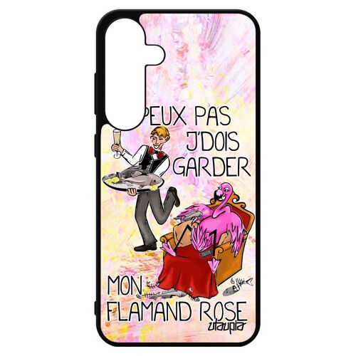 Coque Pour Samsung Galaxy S24+ Plus Silicone Humour J'peux Pas J'dois Garder Mon Flamand Rose Je Drole Comique Dessin Animaux Violet
