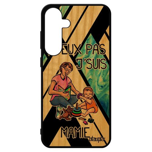 Coque En Bois Pour Samsung S24+ Plus Silicone J'peux Pas J'suis Mamie Je Texte Drole Noir Comique Cadeau D'anniversaire Jpeux Galaxy